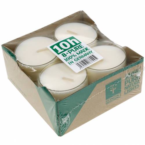 Itens Tealights Pure Nature Lights Tempo de queima 10 horas Velas cera de colza 8 unidades