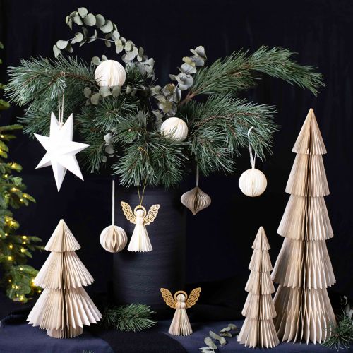 Itens Árvore de Natal de papel Árvore de Natal de papel branca, dourada Alt.60cm