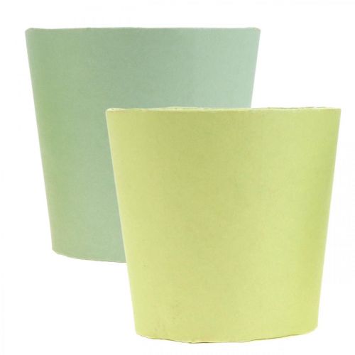 Itens Cachepot de papel, plantador, vaso para plantar azul/verde Ø13cm H12.5cm 4pcs