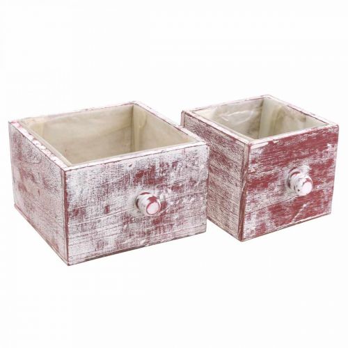 Itens Conjunto de 2 gavetas decorativas shabby chic caixa de plantas vermelho e branco