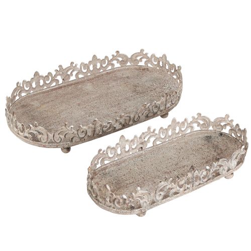 Itens Bandeja decorativa oval estilo antigo cinza ferrugem 26/21cm conjunto de 2 peças