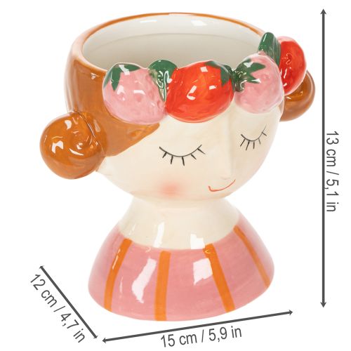 Itens Rosto de menina em um vaso de flores com morangos adormecidos, decoração para sala de estar, primavera, 13 cm