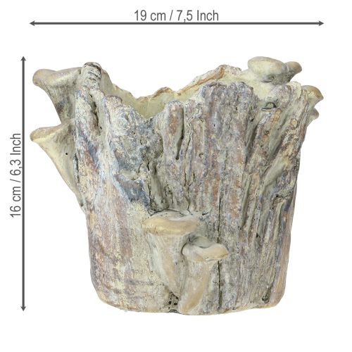 Itens Vaso de pedra fundida com cogumelos e toco de árvore 16cm
