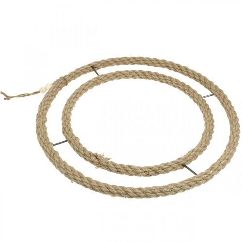 Itens Anel decorativo duplo, anel para decorar, anel de juta, cor natural estilo boho, prata Ø41cm