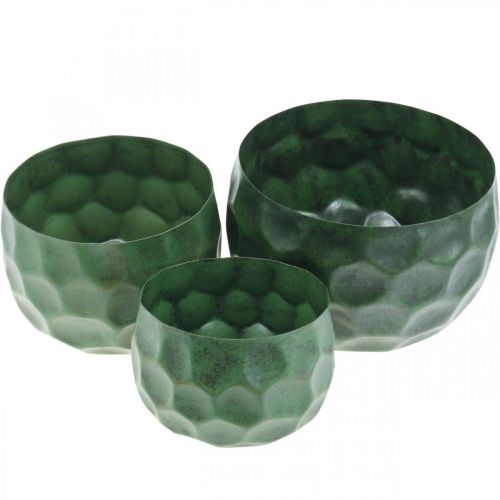 Vaso decorativo de metal verde vintage plantador Ø25 / 20,5 / 16,5 cm conjunto de 3