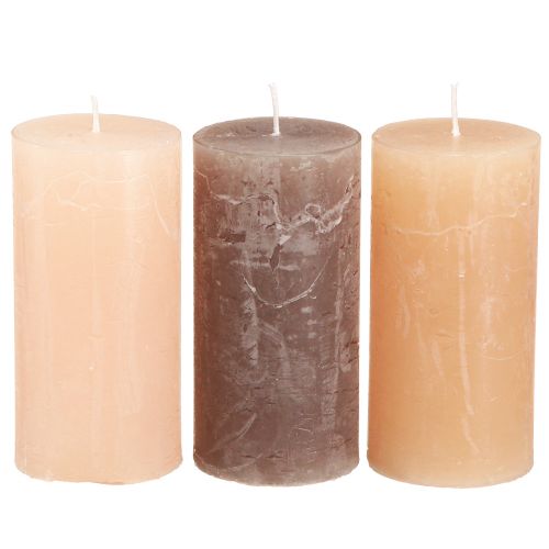 Velas pilar estreitas castanho 3 cores 50x100mm 12 un