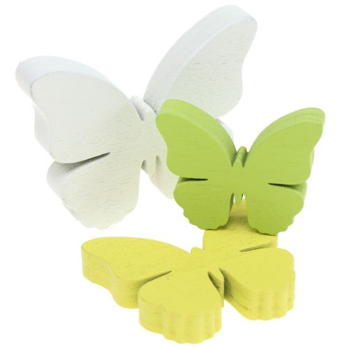 Borboleta de madeira branca / amarela / verde 3cm - 5cm 48pcs