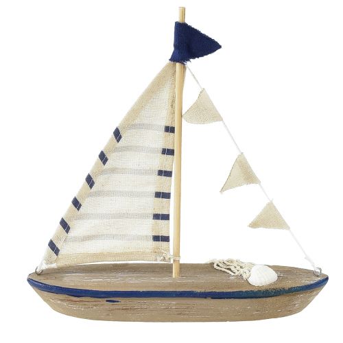 Itens Navio decorativo barco à vela de madeira vintage com conchas Alt.22cm 2 unidades