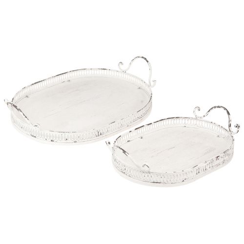 Floristik24 Bandeja oval Shabby Chic com alças branca 36/45cm conjunto de 2 peças