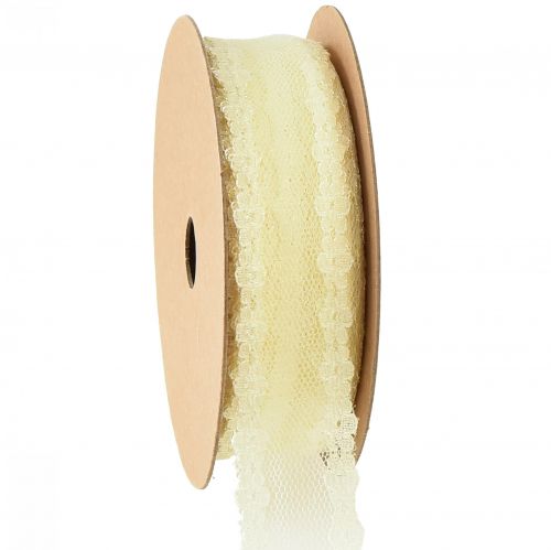 Floristik24 Fita de renda fita de casamento fita decorativa renda amarela 20mm 20m