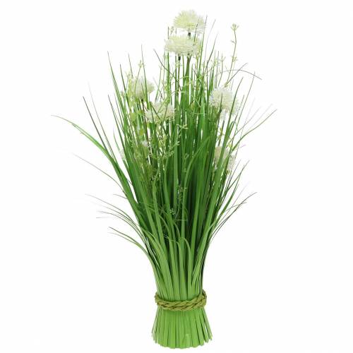 Buquê decorativo em pé com flores verdes do prado, branco artificial 51 cm