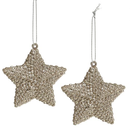 Estrela com mica champanhe 7.5cm 12pcs