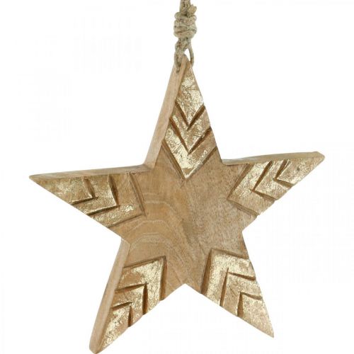 Itens Estrela madeira de manga natural, estrela de madeira dourada Natal 19,5 cm 3 un