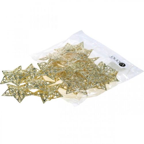 Itens Estrelas de decoração dispersas, fixação de luzes de fada, Natal, decoração de metal dourado Ø6cm 20 unid.