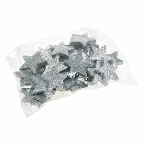 Itens Estrelas decorativas espalhadas com glitter Ø6,5cm prata 36 un