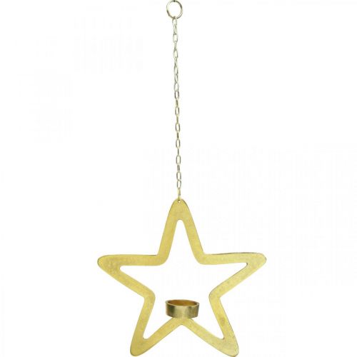 Itens Porta-velas estrela decorativa em metal para pendurar dourado 24cm