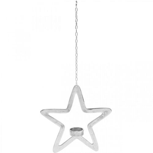 Itens Porta-velas estrela decorativa em metal para pendurar prata 24cm