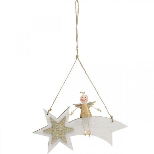 Itens Anjo na estrela cadente, decoração de Natal para pendurar, Advent White, Golden H13cm L21,5cm 2pcs