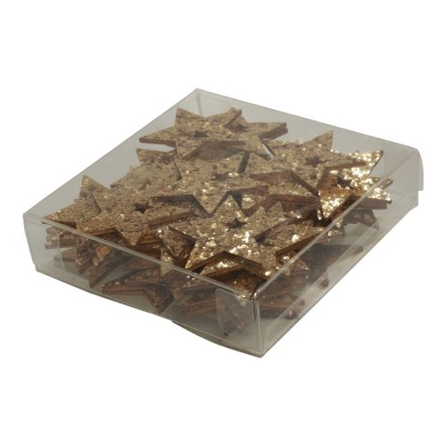 Itens Decoração dispersa de estrelas de madeira de Natal com glitter dourado natural 5 cm 72 unidades