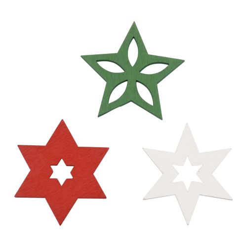 Floristik24 Decoração dispersa estrelas de madeira de Natal vermelho/branco/verde Ø3,5cm 72 un