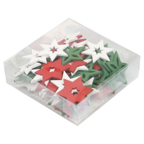 Itens Decoração dispersa estrelas de madeira de Natal vermelho/branco/verde Ø3,5cm 72 un