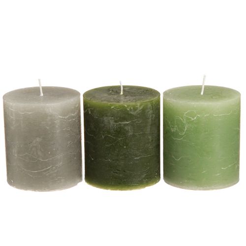 Floristik24 Velas pilar sólidas 3 cores verde 70×80mm 12 un