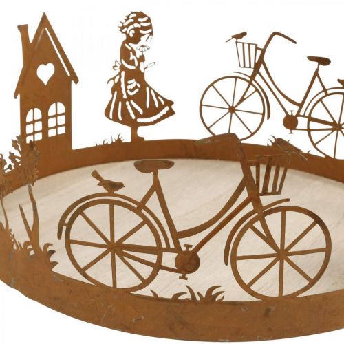 Itens Bandeja decorativa menina com flor, decoração em metal com casa de bicicleta pátina dente de leão Ø24cm H11cm