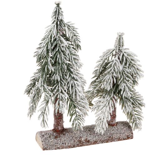 Floristik24 Decoração de árvore de natal verde branco inverno sobre base de madeira Alt.28cm