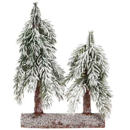 Itens Decoração de árvore de natal verde branco inverno sobre base de madeira Alt.28cm