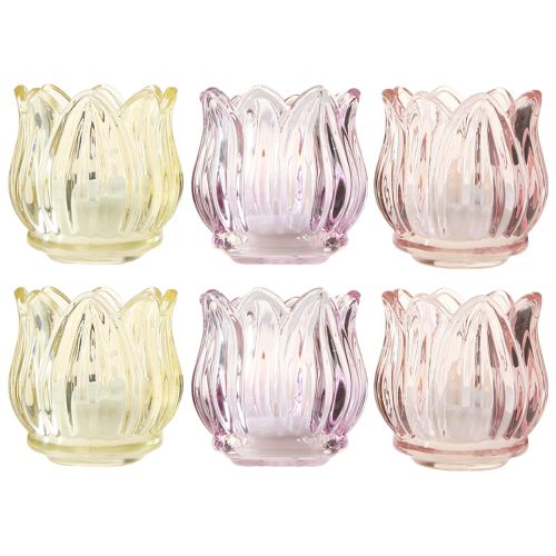 Floristik24 Lanterna de flor de vidro Tealight em vidro 3 cores Ø7cm Alt.7cm 6 unidades