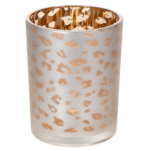 Itens Porta-velas de vidro com estampa de leopardo, 12 cm
