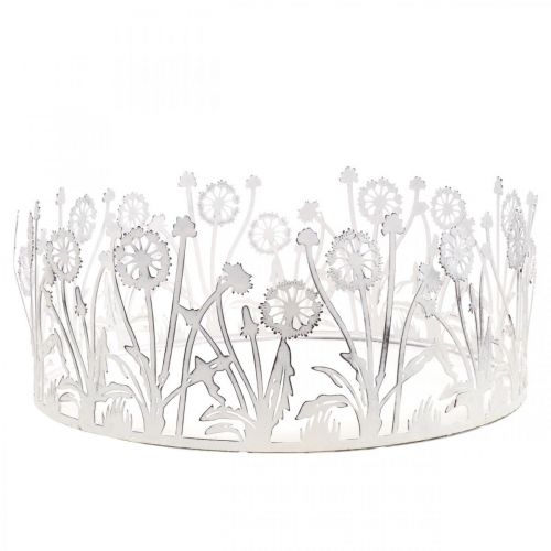 Itens Bandeja decorativa com dentes-de-leão, decoração em metal para primavera branco, prata shabby chic Ø25cm A10,5cm