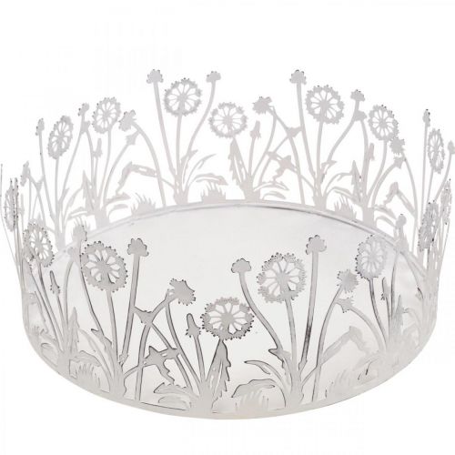 Itens Bandeja decorativa com dentes-de-leão, decoração em metal para primavera branco, prata shabby chic Ø25cm A10,5cm