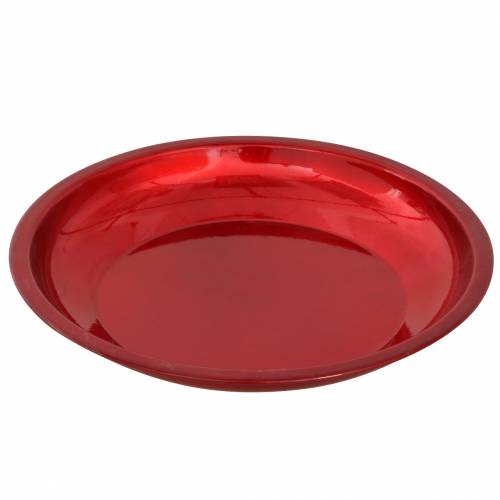 Itens Placa decorativa em metal vermelho com efeito esmalte Ø23cm