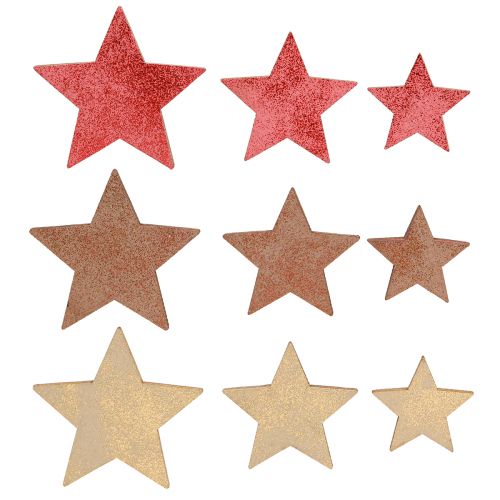 Itens Decoração de mesa estrelas madeira Natal 3 cores Ø3–5cm 48 unidades