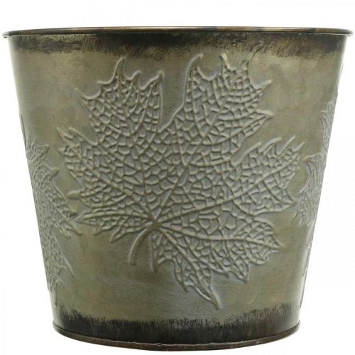 Itens Balde para plantas com decoração de folhas, vaso de metal, outono dourado Ø18cm Alt.17cm