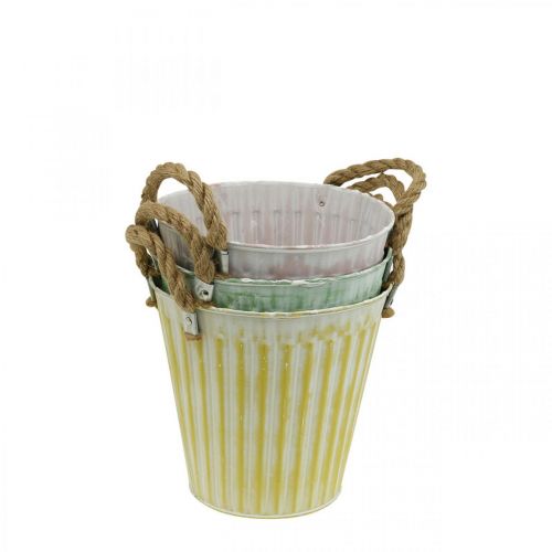 Itens Balde de plantas, vaso de metal com alças, plantador decorativo para plantar rosa/verde/amarelo shabby chic Ø12cm H10cm conjunto de 3