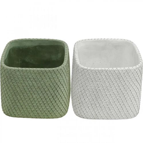 Itens Plantador de cerâmica branca verde malha de relevo 13,5x13,5cm H13cm 2pcs