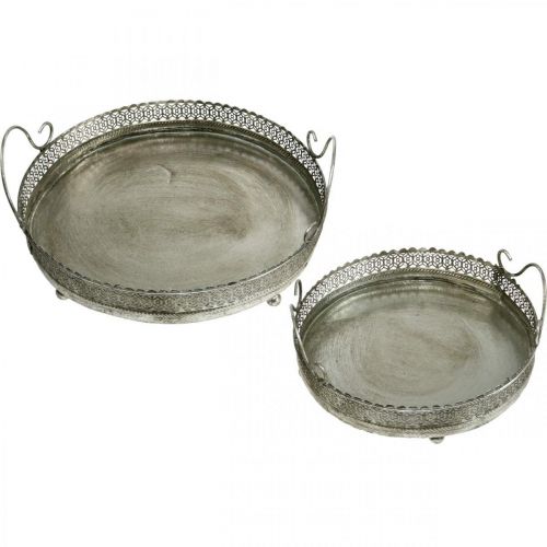 Itens Bandeja vintage, bandeja decorativa prata, bandeja de velas A6cm Ø31/24cm conjunto de 2