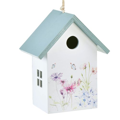 Decoração de casinha de passarinho primavera branco turquesa 15x10,5x19cm 2 un