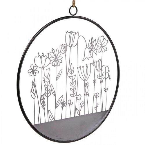 Itens Anel de flores para decoração de parede decoração de verão metal cinza/preto Ø38cm