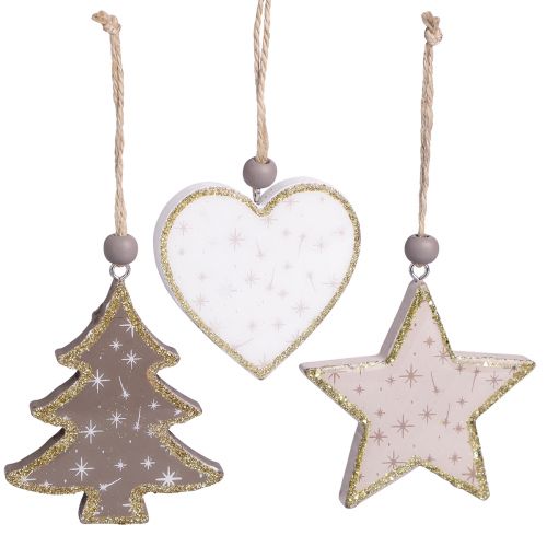 Floristik24 Pingente de Natal estrela árvore coração madeira 6,5/7cm 6 un