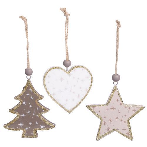 Itens Pingente de Natal estrela árvore coração madeira 6,5/7cm 6 un