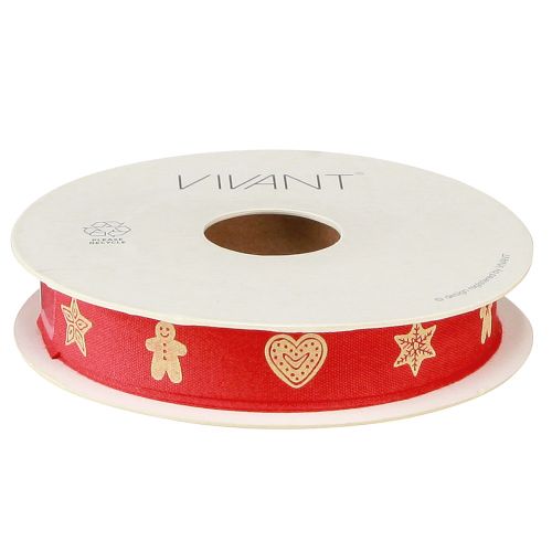 Itens Fita de Natal em fita com motivo vermelho e creme W15mm L15m