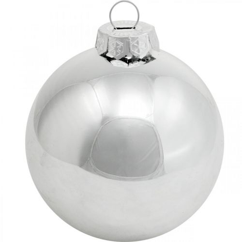 Itens Bola de vidro, decorações para árvores, bola de árvore de Natal prata H8,5 cm Ø7,5 cm vidro real 12 unidades