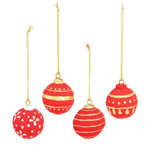 Itens Bolas de Natal papel machê para pendurar vermelho Ø5,5cm 4 un