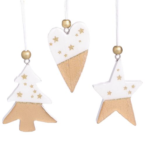 Floristik24 Decorações de Natal coração de árvore estrela de madeira 6,5–7 cm 6 unidades