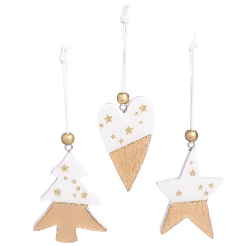 Itens Decorações de Natal coração de árvore estrela de madeira 6,5–7 cm 6 unidades