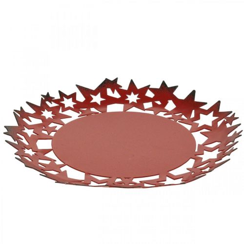 Itens Prato de Natal Prato decorativo de metal com estrelas vermelho Ø34cm