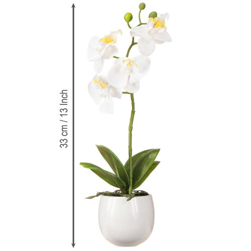 Itens Flores artificiais de orquídea branca em vaso Phalaenopsis H33cm